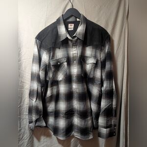 Levi's Gray and White Checkered Shirt With Corduroy Yoke